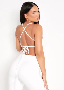 Cally Ivory Asymmetric Tie Back Crop Top^Missy Empire Fashion