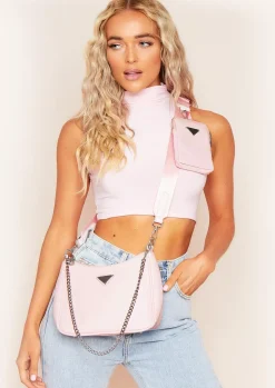 Camila Baby Pink High Neck Cropped Racer Crop Top^Missy Empire Clearance