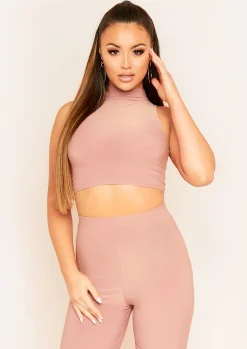 Shop Camila Mocha High Neck Cropped Racer Crop Top Women Basics