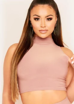 Shop Camila Mocha High Neck Cropped Racer Crop Top Women Basics