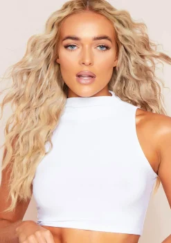 Camila White High Neck Cropped Racer Crop Top^Missy Empire Outlet