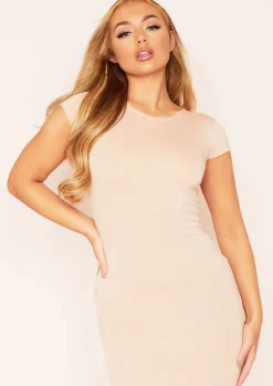 Outlet Candice Beige Jersey Short Sleeve Maxi Dress Women Dresses
