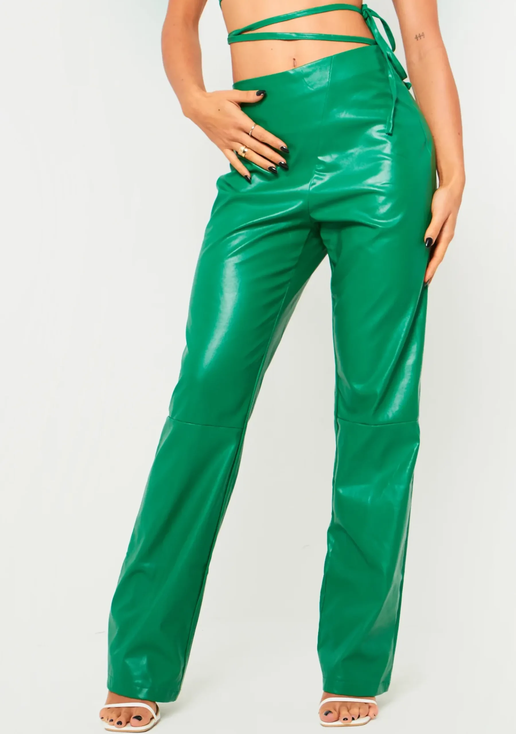 Best Candice Green Pu Trousers Women Trousers