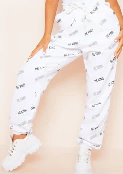 Candice White Be Kind Repetitive Text Oversized Joggers^Missy Empire Discount