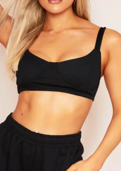 Caridee Black Ribbed Cupped Bralet Crop Top^Missy Empire Best Sale