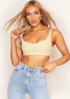 Caridee Cream Ribbd Cupped Bralet Crop Top^Missy Empire Discount