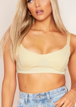Caridee Cream Ribbd Cupped Bralet Crop Top^Missy Empire Discount
