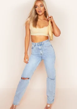 Caridee Cream Ribbd Cupped Bralet Crop Top^Missy Empire Discount