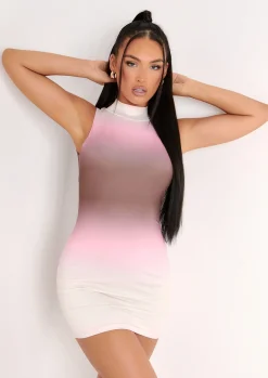 Online Carla Pink Ombre Print Open Back Racer Mini Dress Women Dresses
