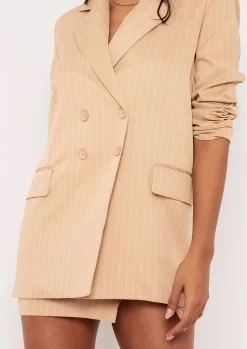 Carlie Beige Pinstripe Double Breasted Oversized Blazer^Missy Empire Hot