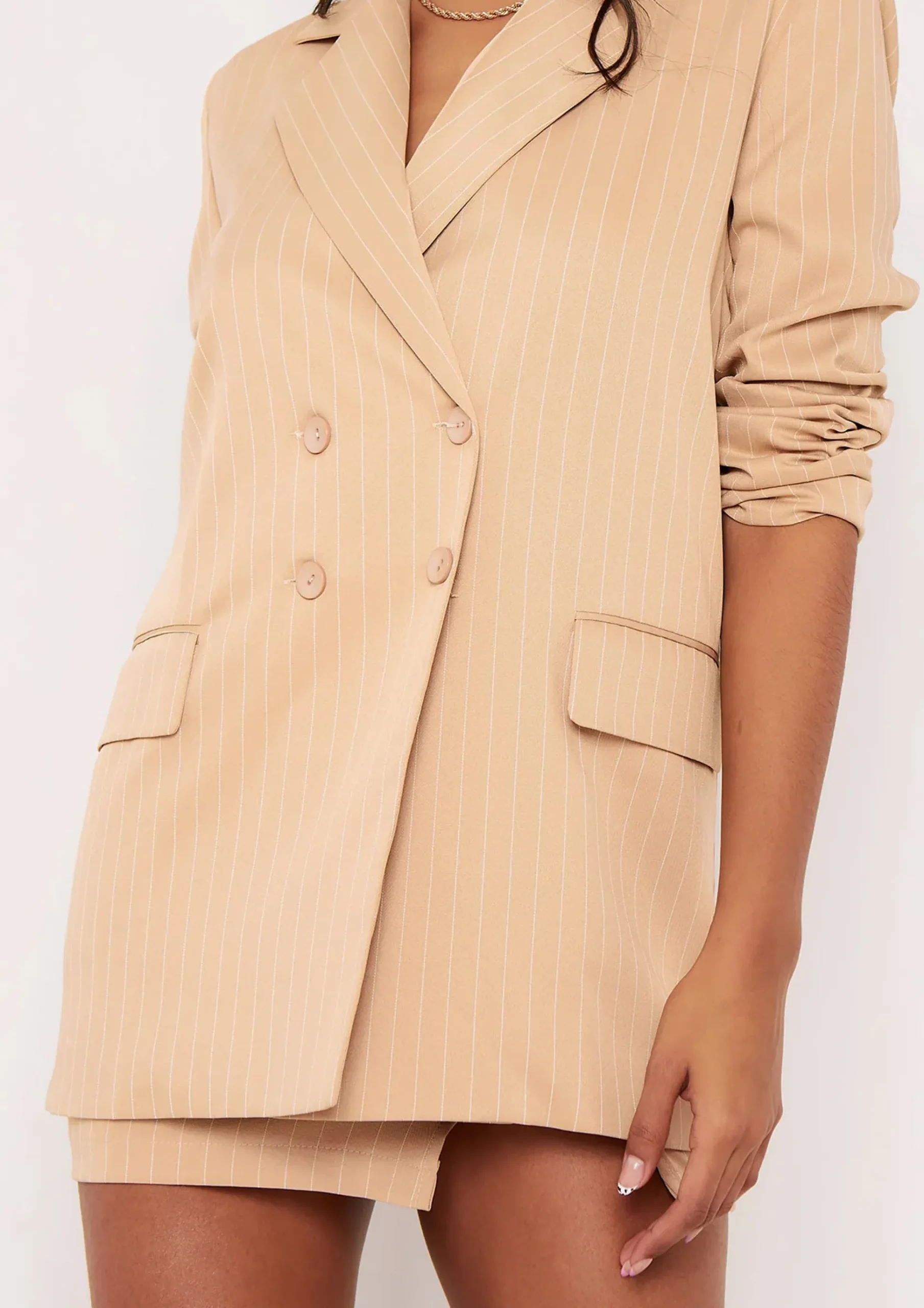 Carlie Beige Pinstripe Double Breasted Oversized Blazer^Missy Empire Hot