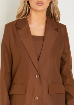 Carmela Chocolate Longline Pocket Detail Blazer^Missy Empire Best Sale
