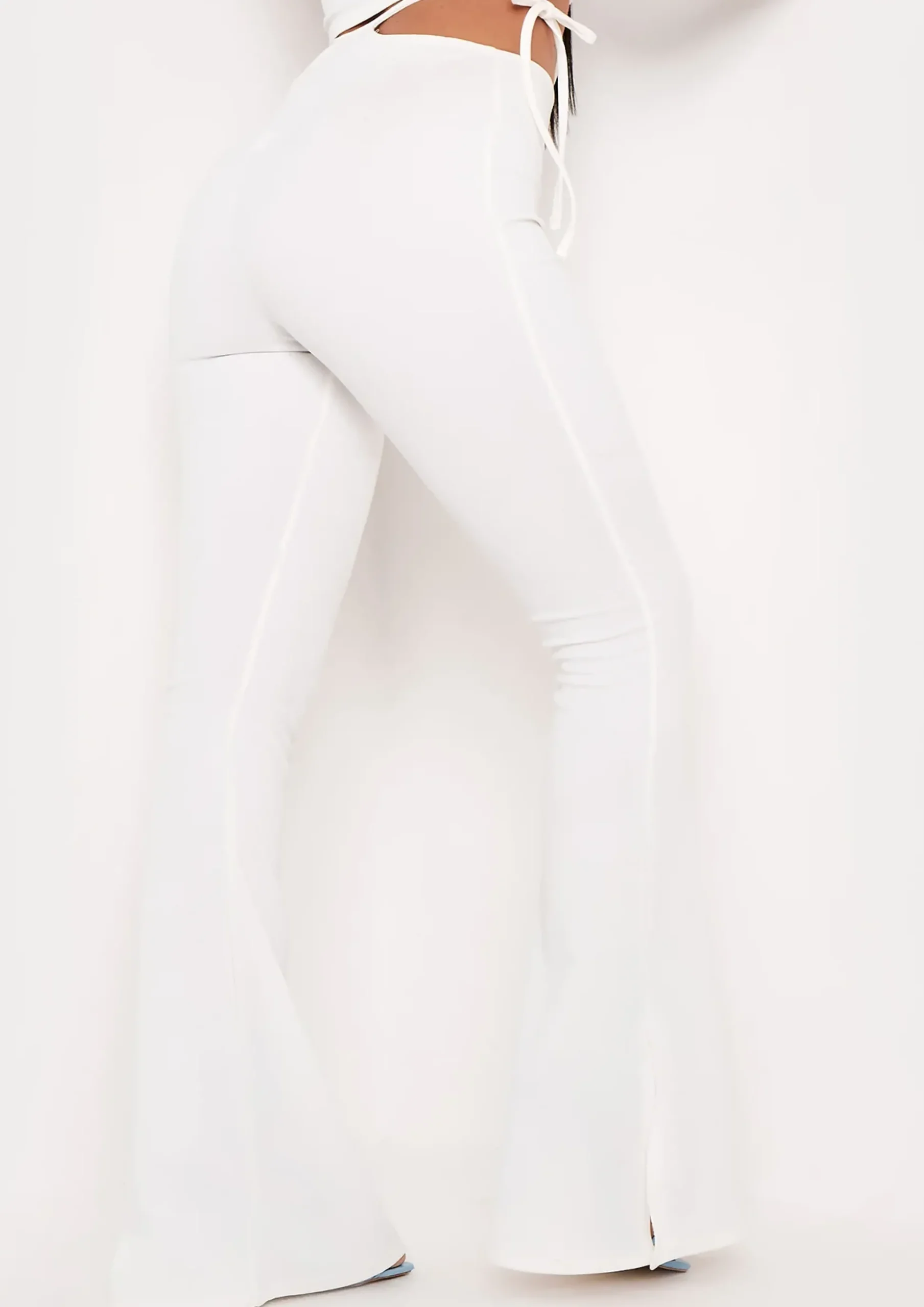 New Carmella Ivory Tie Side Strap Detail Cut Out Flared Trousers Women Trousers