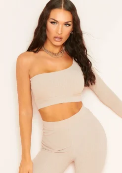 Carmen Mocha One Sleeve Ribbed Lounge Crop Top^Missy Empire Sale