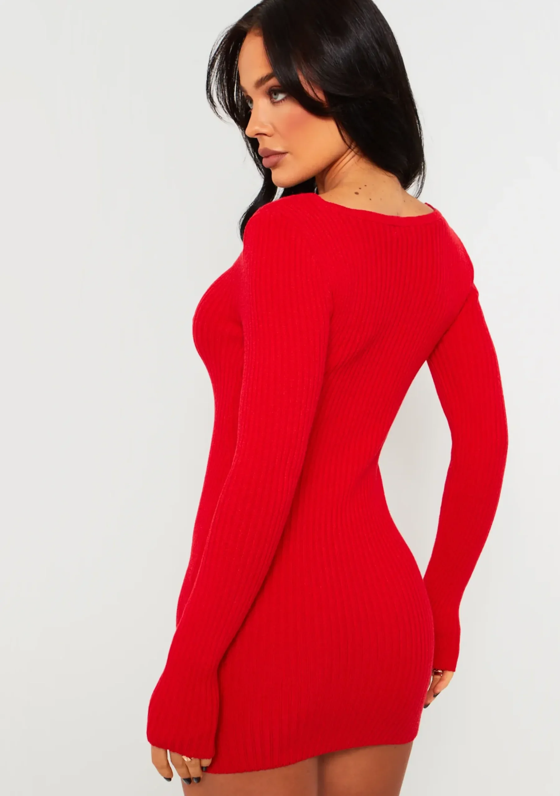 Sale Carrie Red Knit Sweetheart Neckline Mini Dress Women Dresses