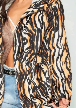 Casey Tiger Print Hooded Jacket^Missy Empire Outlet