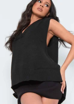 Cassey Black Knitted Vest Top^Missy Empire Online
