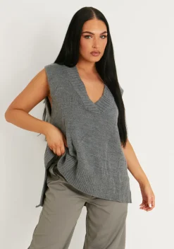 Cassey Charcoal Knitted Vest Top^Missy Empire Outlet