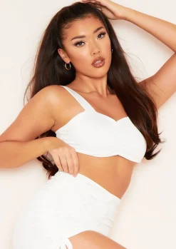 Cate Ivory Ruched Strappy Cropped Bralet^Missy Empire Cheap