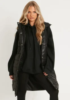 Cathy Black Pu Longline Gilet Puffer Jacket^Missy Empire Outlet