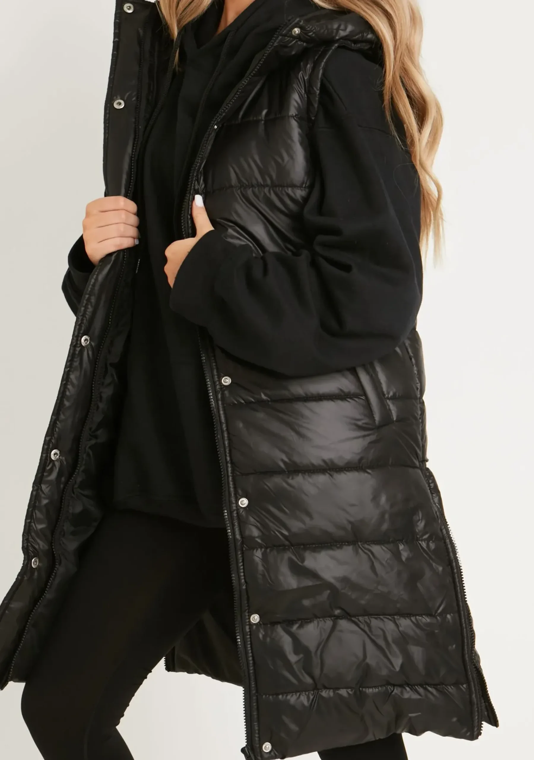 Cathy Black Pu Longline Gilet Puffer Jacket^Missy Empire Outlet