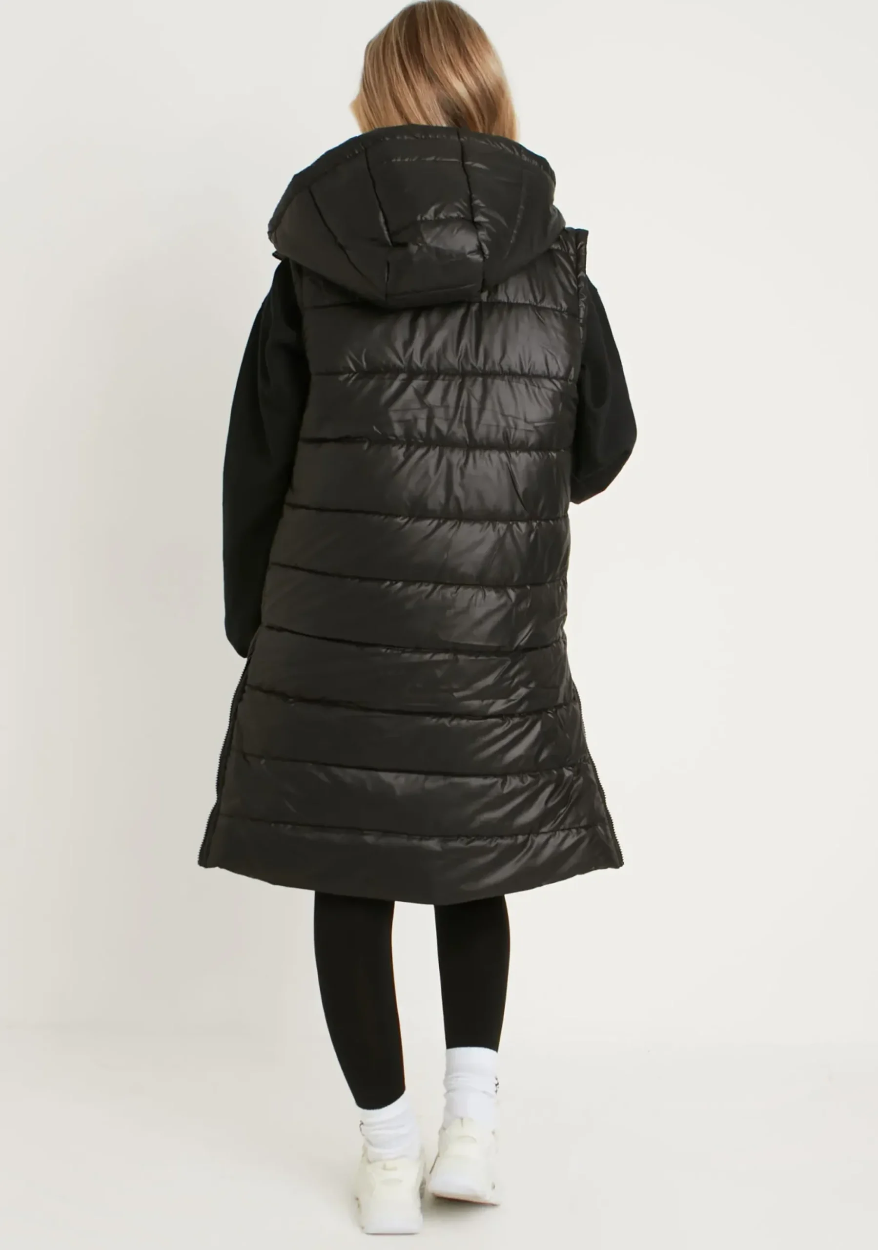 Cathy Black Pu Longline Gilet Puffer Jacket^Missy Empire Outlet