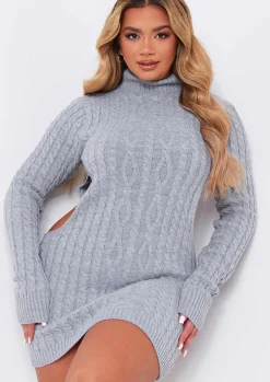 Best Sale Cecilia Grey Cut Out Knitted Dress Women Dresses