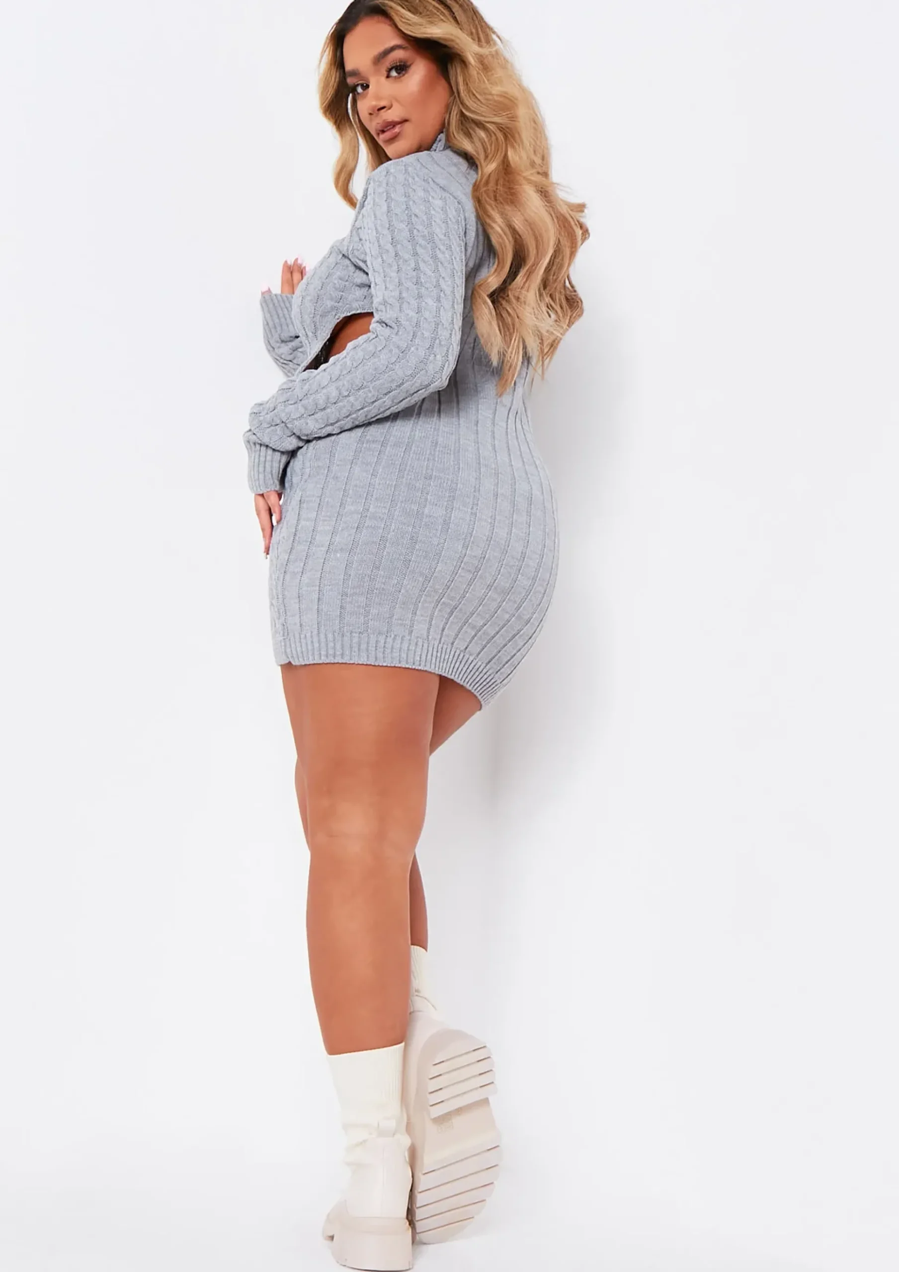 Best Sale Cecilia Grey Cut Out Knitted Dress Women Dresses
