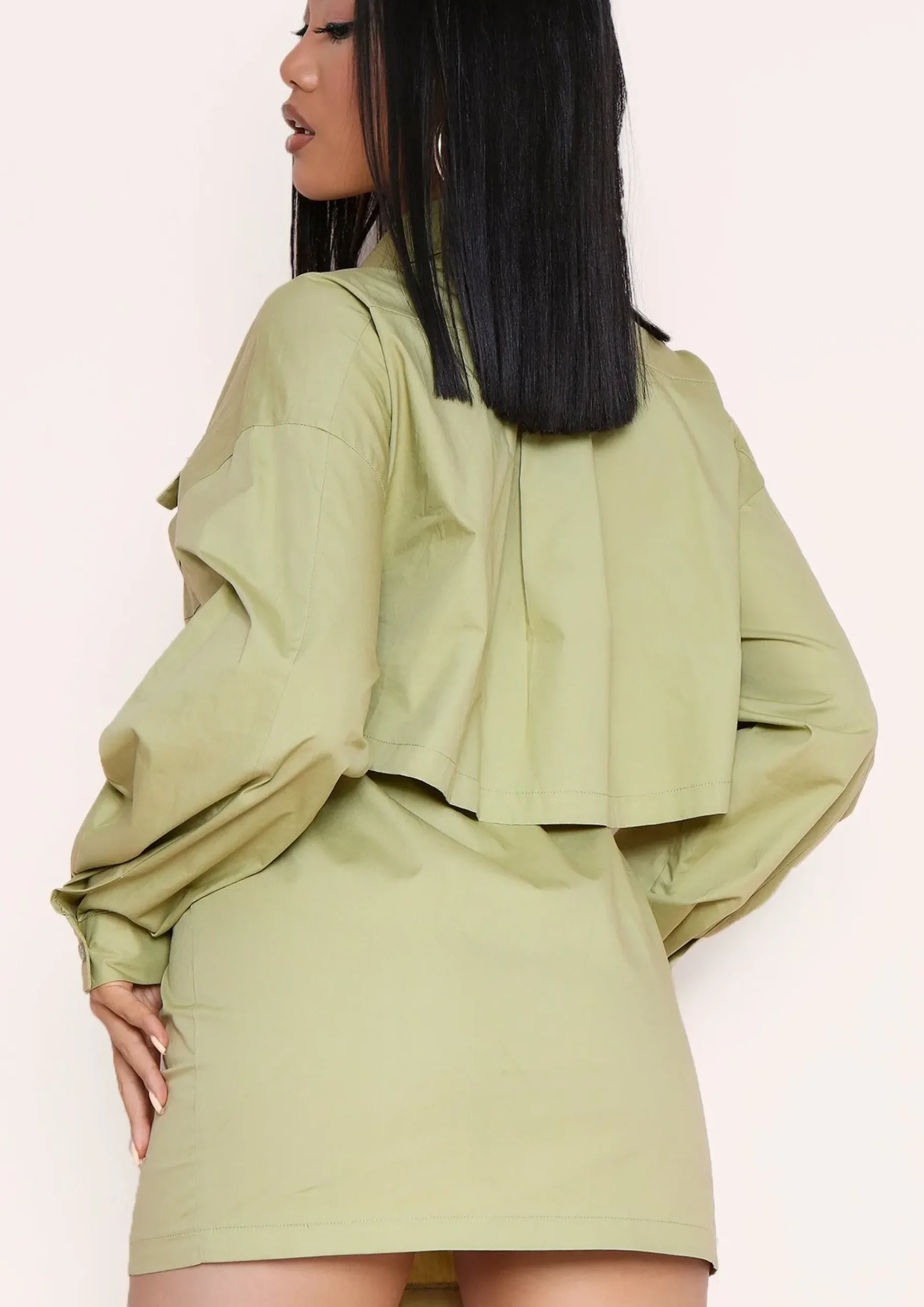 Cheap Cecilia Sage Green Pocket Front Back Detail Shirt Dress Women Dresses