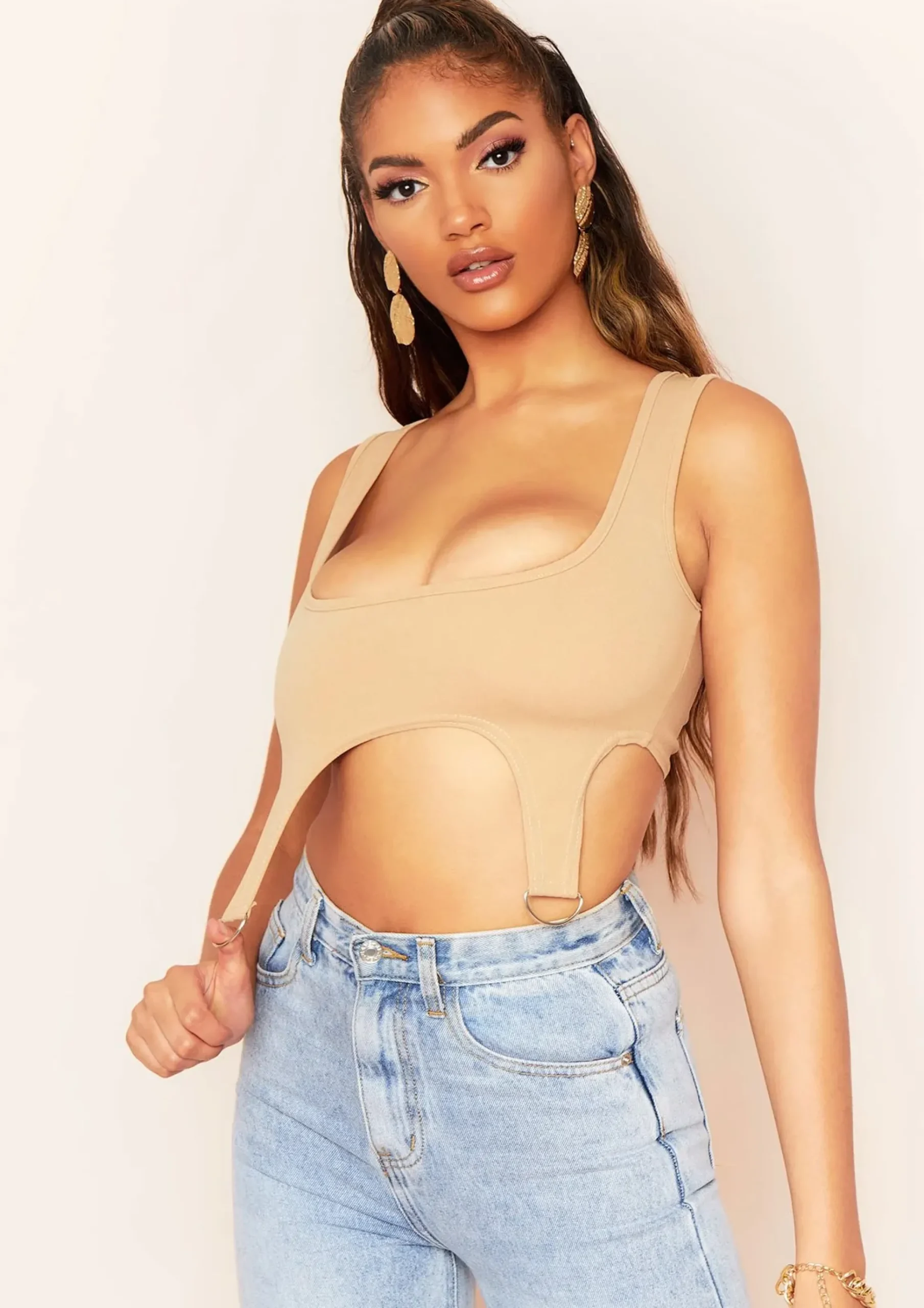 Chaka Stone D Ring Corset Crop Top^Missy Empire Fashion
