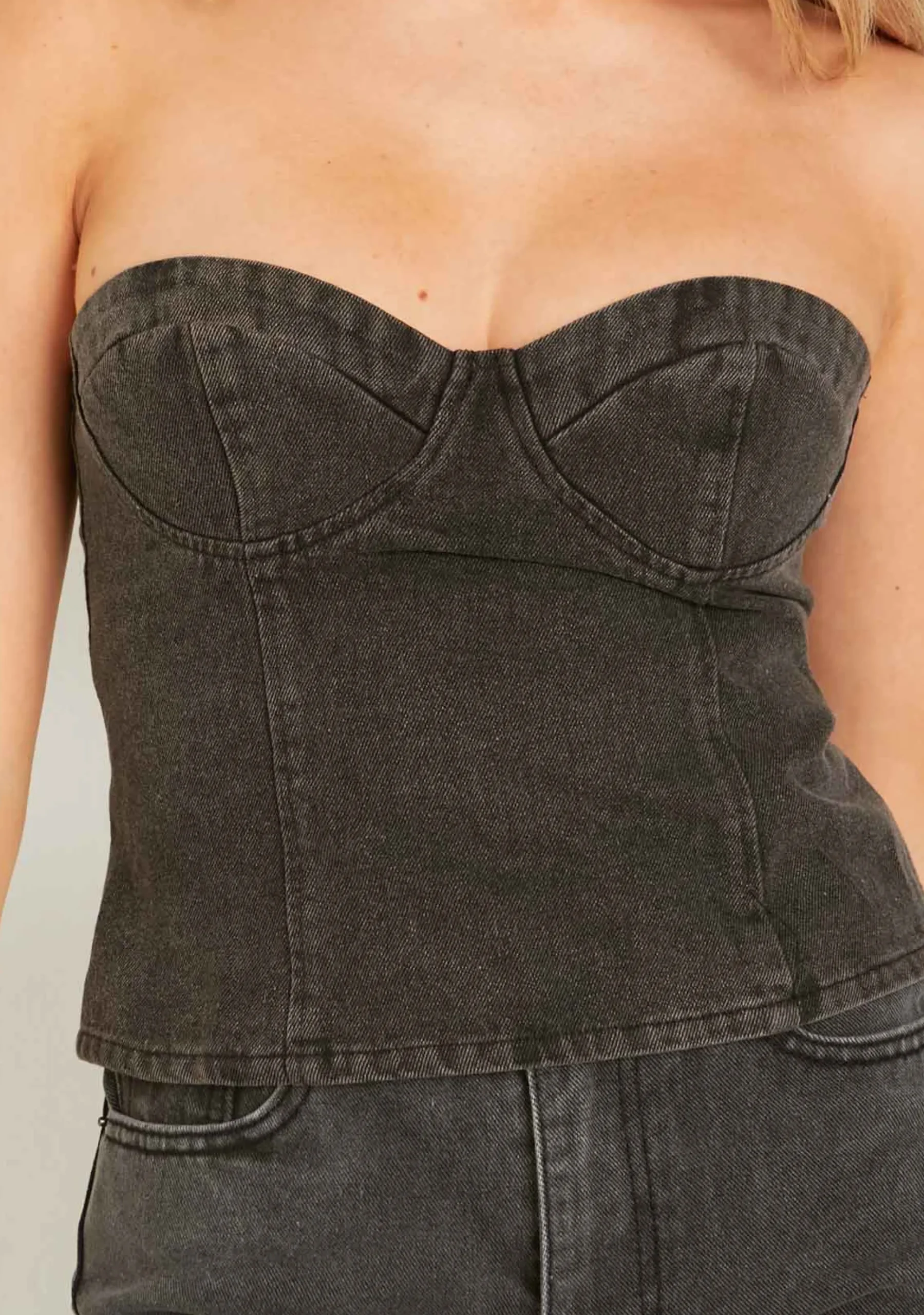 Chantal Black Wash Denim Corset Top^Missy Empire Discount