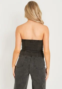 Chantal Black Wash Denim Corset Top^Missy Empire Discount
