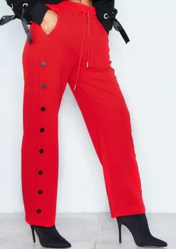 New Chantelle Red Button Detail Trousers Women Trousers