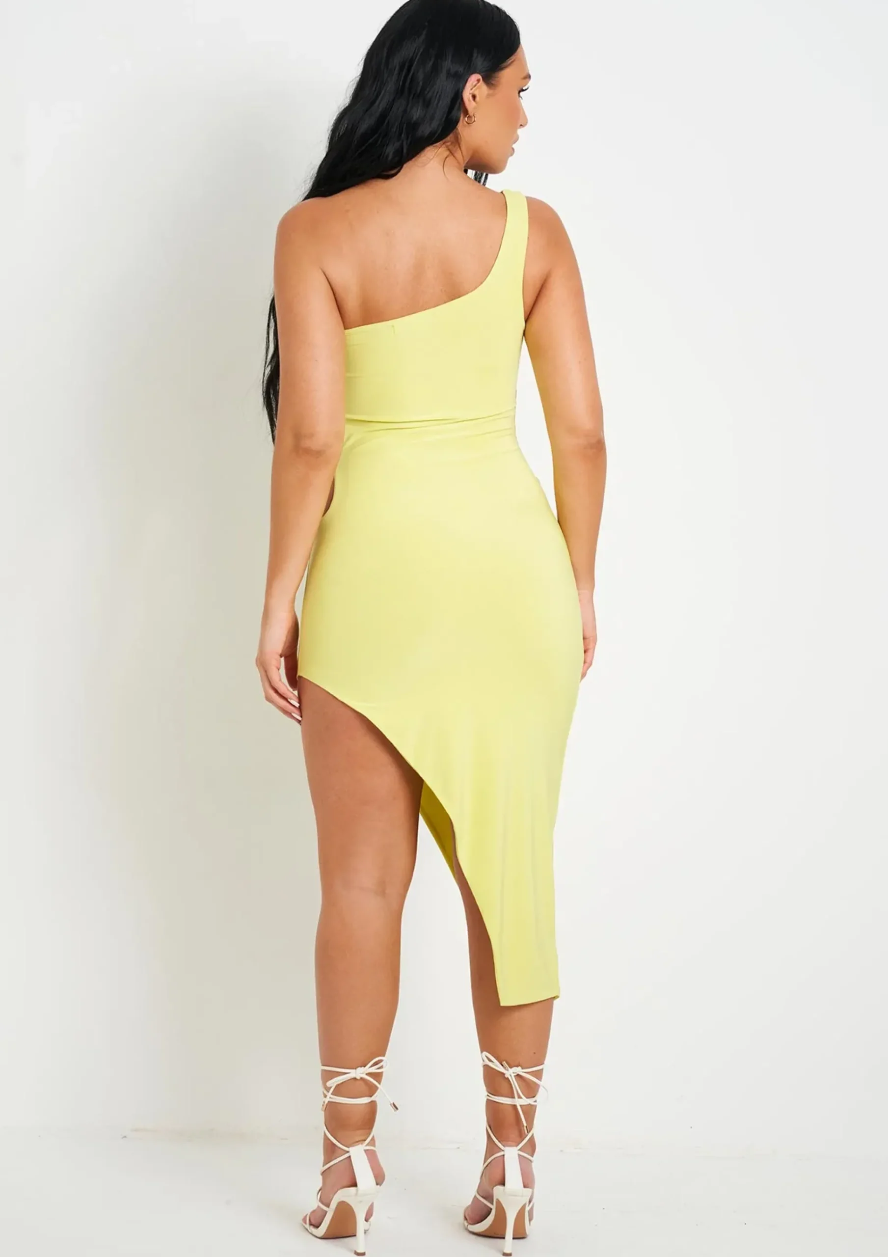 Online Chantria Lime Double Layer Slinky Cut Out One Shoulder Midi Dress Women Dresses