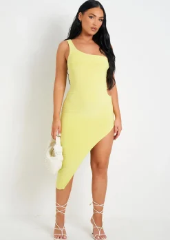 Online Chantria Lime Double Layer Slinky Cut Out One Shoulder Midi Dress Women Dresses