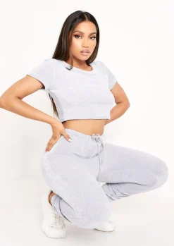 Sale Charla Pastel Blue Chenille Drawstring Joggers Women Loungewear