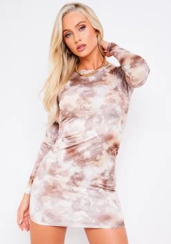 Best Charlotte Beige Smoke Print Cut Out Back Mini Dress Women Dresses