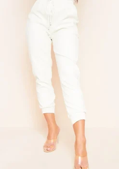 Store Chaya Cream Pu Elasticated Cropped Trousers Women Trousers