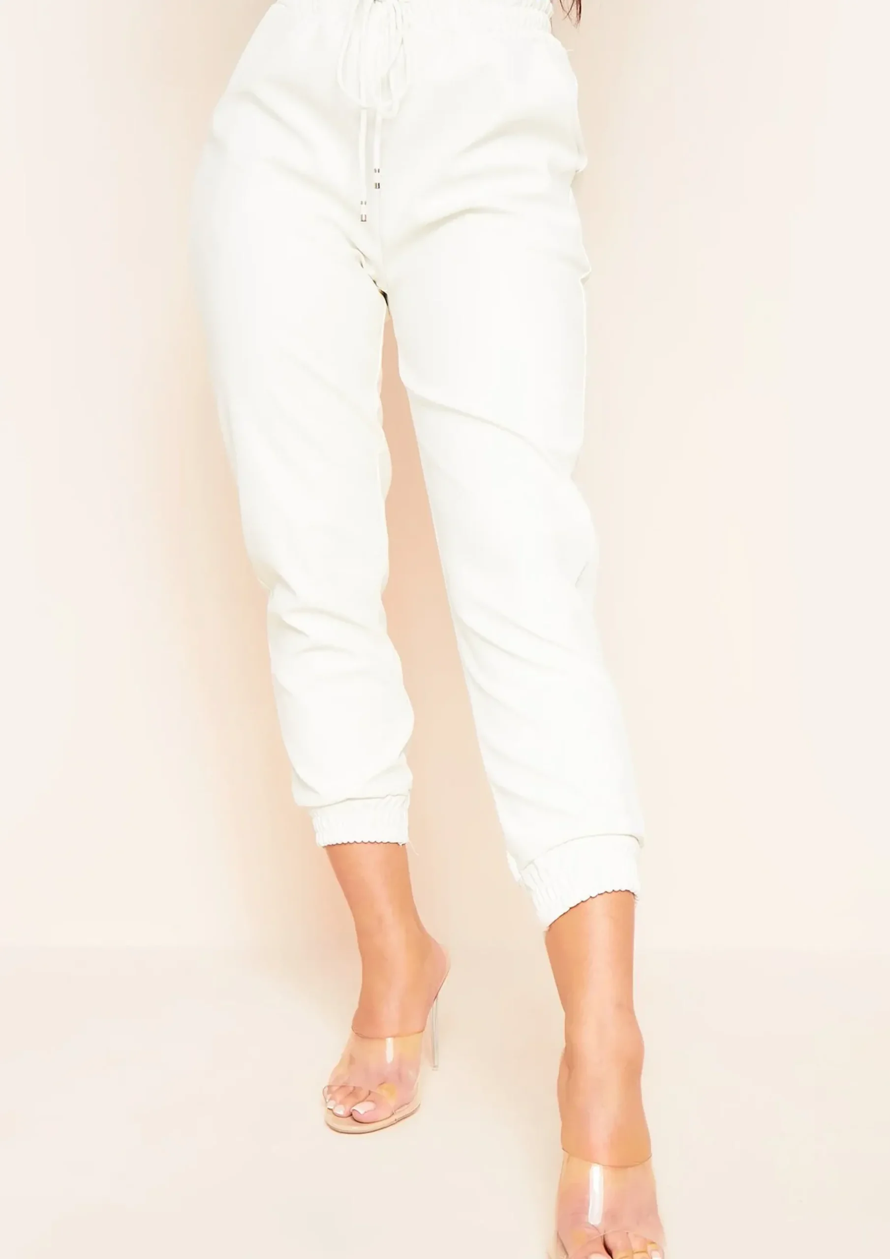 Store Chaya Cream Pu Elasticated Cropped Trousers Women Trousers