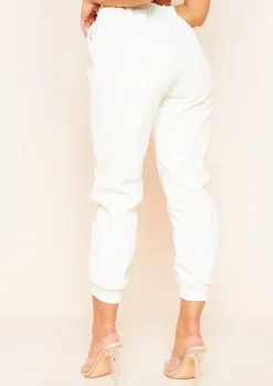 Store Chaya Cream Pu Elasticated Cropped Trousers Women Trousers
