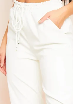 Store Chaya Cream Pu Elasticated Cropped Trousers Women Trousers