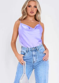Chelcie Lilac Satin Cami Top^Missy Empire Clearance