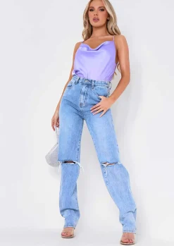Chelcie Lilac Satin Cami Top^Missy Empire Clearance