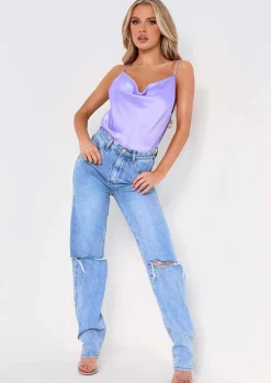 Chelcie Lilac Satin Cami Top^Missy Empire Clearance
