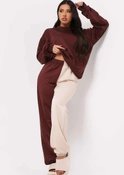 Flash Sale Cheryl Chocolate Beige Two Colour Splice Jogger Women Tracksuits