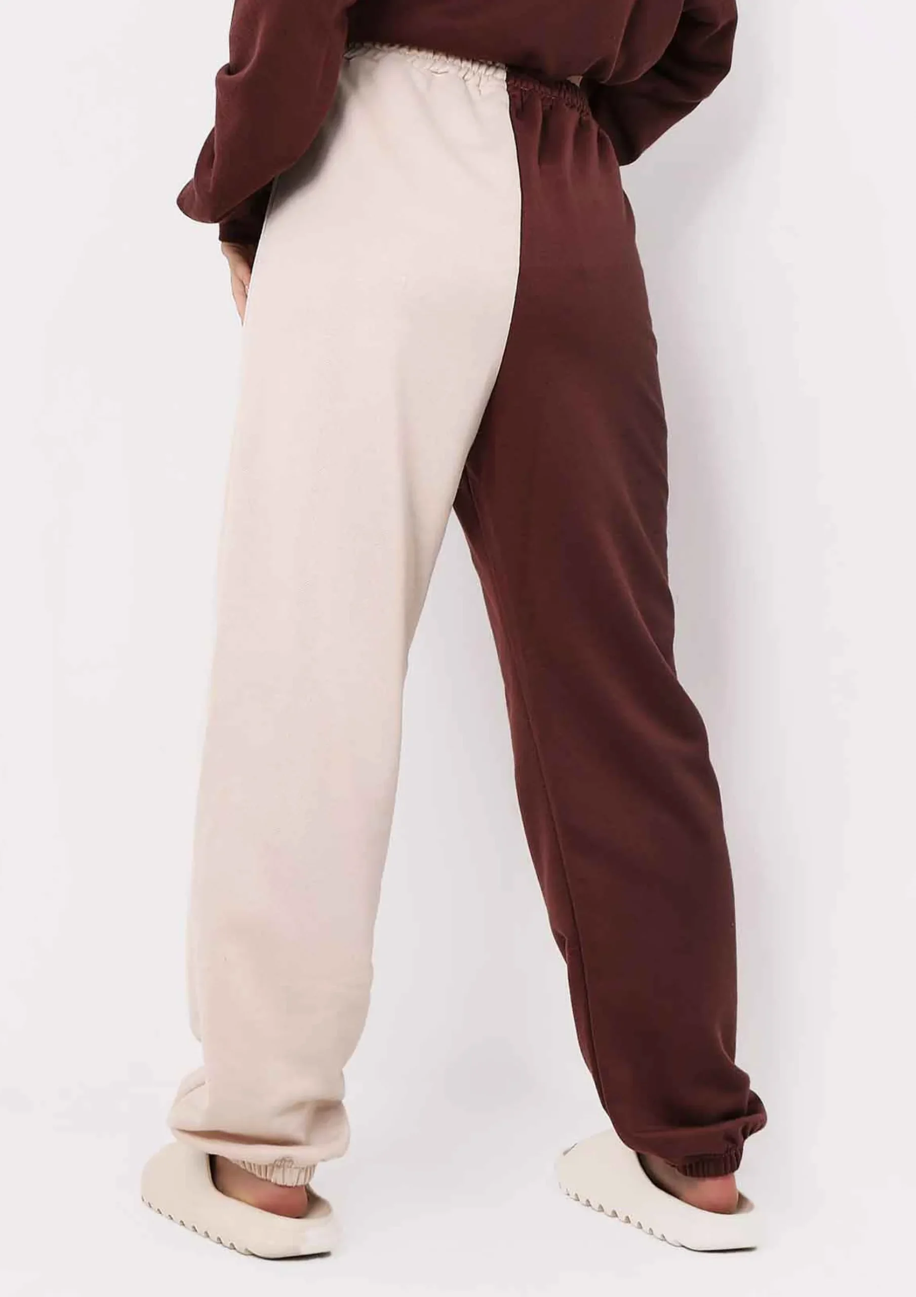 Flash Sale Cheryl Chocolate Beige Two Colour Splice Jogger Women Tracksuits