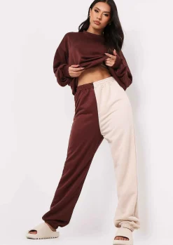 Flash Sale Cheryl Chocolate Beige Two Colour Splice Jogger Women Tracksuits