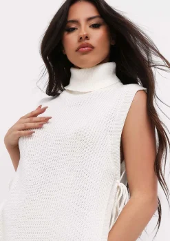 Cheryl Cream Knitted Roll Neck Tie Side Vest^Missy Empire Flash Sale