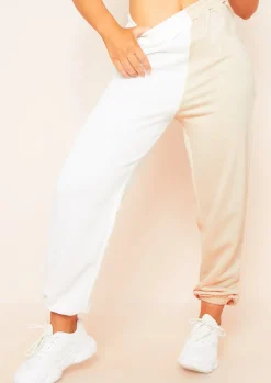 Cheryl White Beige Two Colour Splice Jogger^Missy Empire Fashion