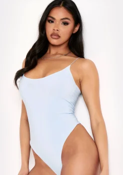Chi Pastel Blue Slinky Double Thickness Strappy Bodysuit^Missy Empire Discount